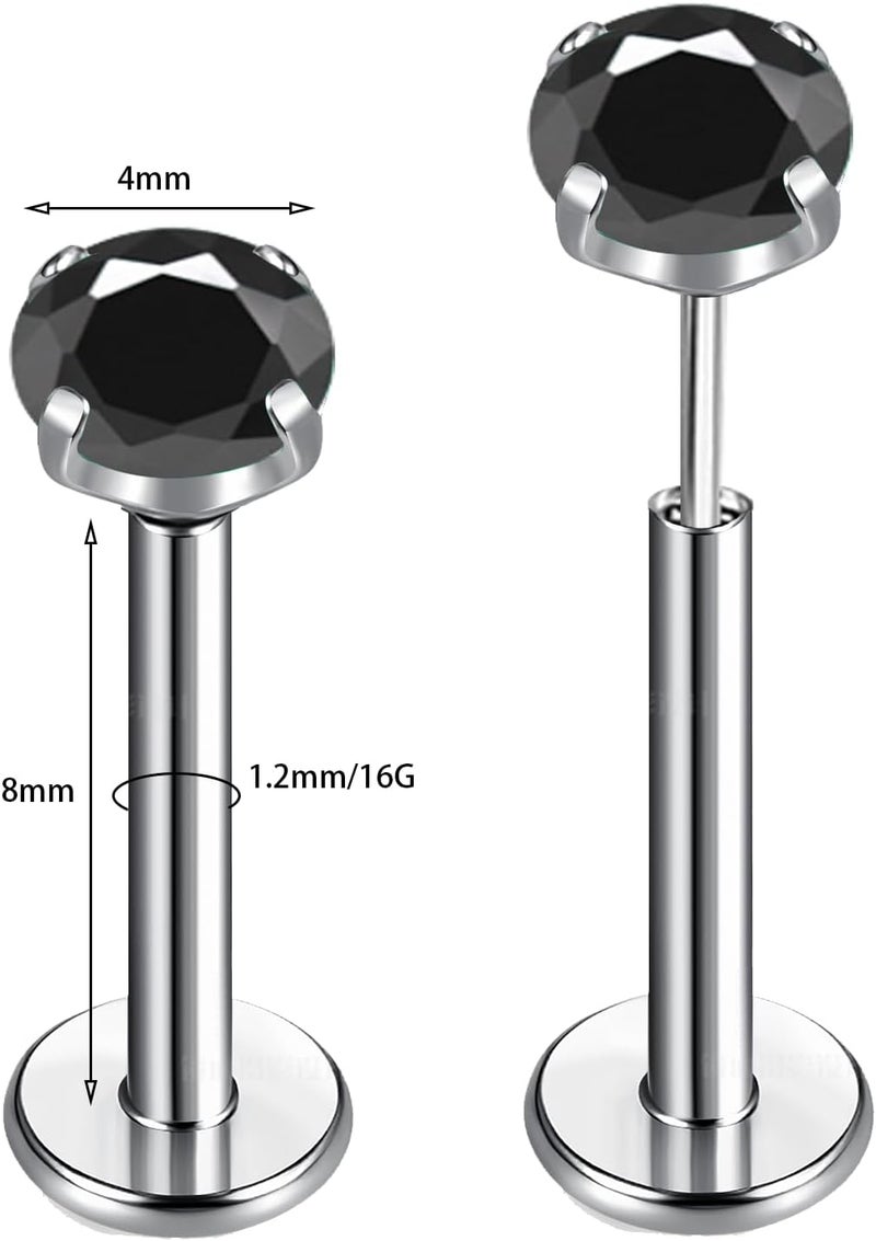 TOMIDES G23 Titanium Lip Rook Labret Studs Helix Tragus Earring Set 16G Threadless CZ Nose Stud Hypoallergenic Conch Lobe Cartilage Push Back Monroe Piercing Jewelry - Image 2